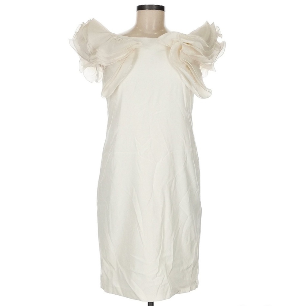 Eliza J Cream silk Ruffled Sheath cocktail knee Dress 8